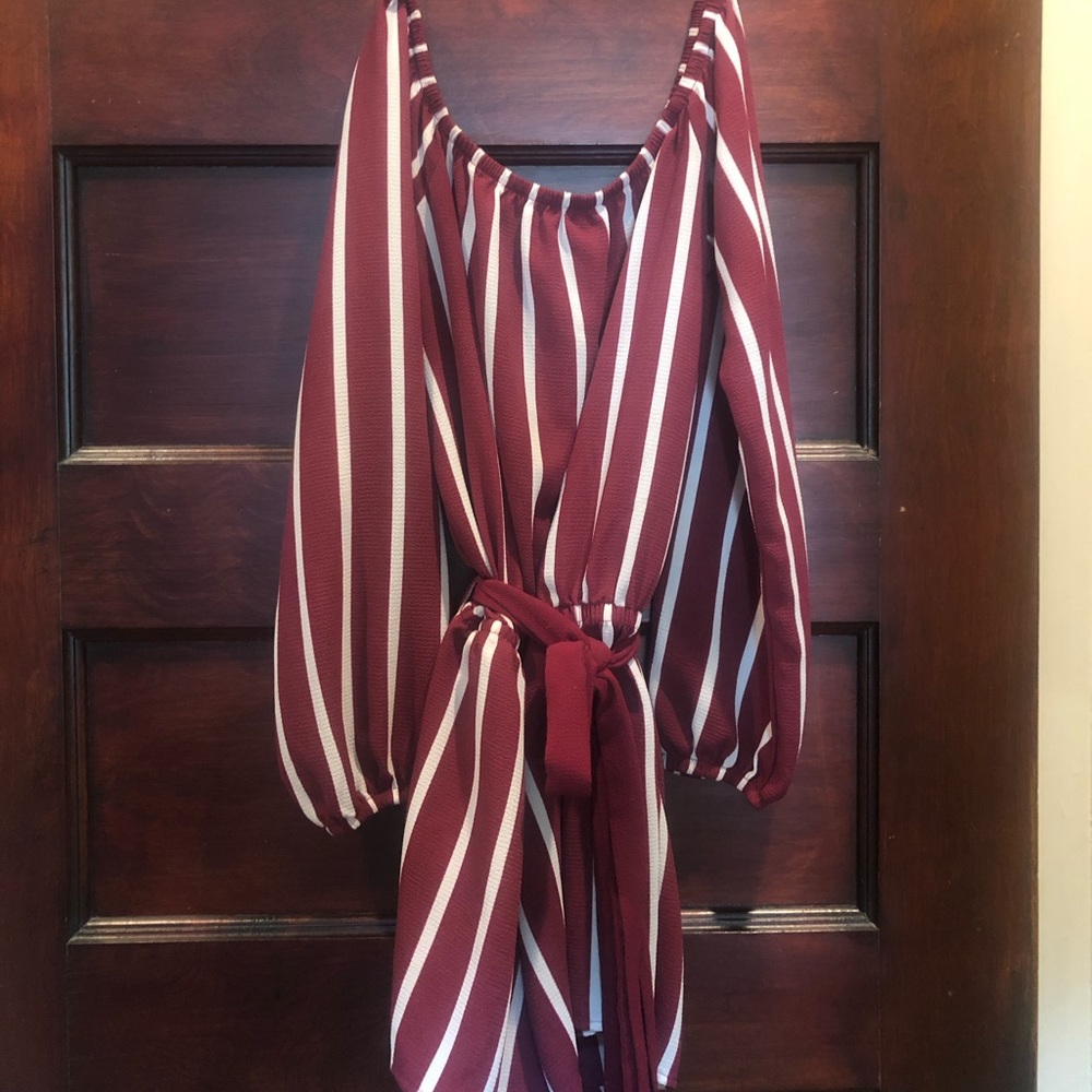 Off the shoulder stripped romper